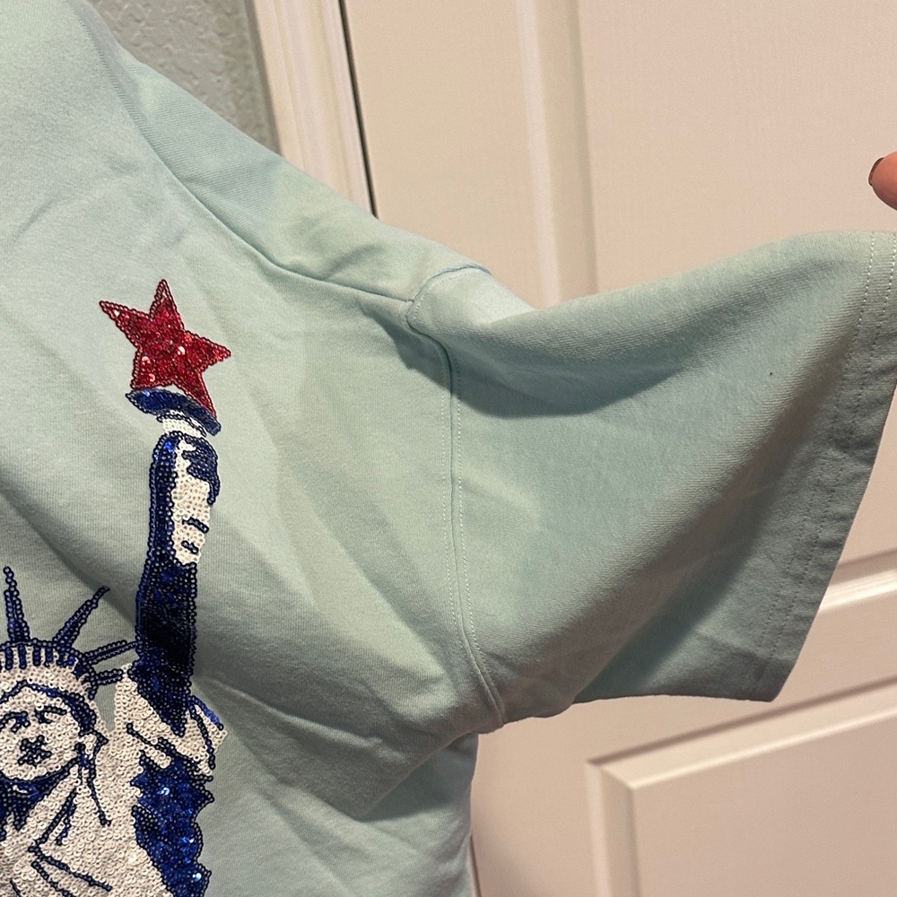 Peach Love CA Sz Large Oversized Statue of Liberty Mint Graphic Sweatshirt - Picture 3 of 9